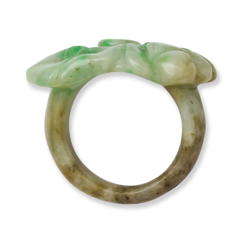 VINTAGE GREEN JADEITE JADE CONTINUOUS CARVED SADDLE RING SIZE 6.75 UPC #396654