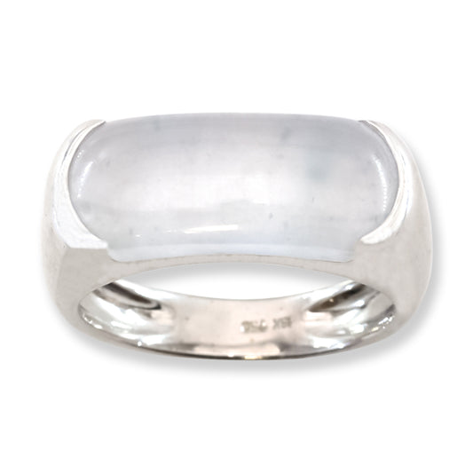 Estate Ice Jadeite Jade Saddle Ring in 18K White Gold | UPC #401389