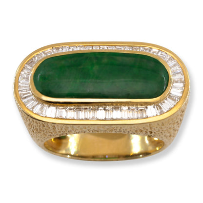 Estate Green Jadeite Jade Saddle Ring in 18K Yellow Gold | UPC #399242