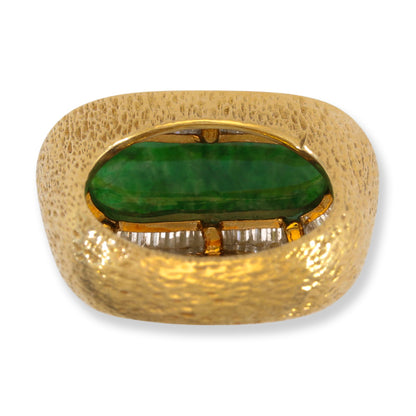 Estate Green Jadeite Jade Saddle Ring in 18K Yellow Gold | UPC #399242