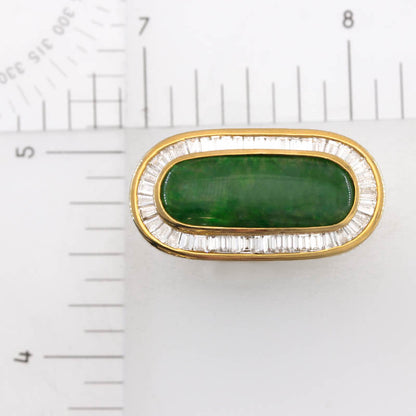 Estate Green Jadeite Jade Saddle Ring in 18K Yellow Gold | UPC #399242