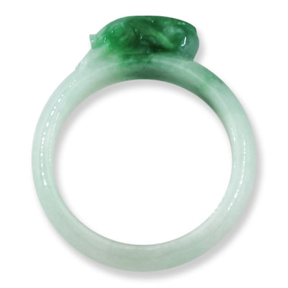 Vintage Green Jadeite Jade Band Ring With Carved Fish Top Size 9.25 | UPC #399655