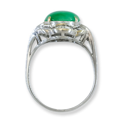 Estate Jade Ring | Vintage Green Jadeite Jade and Diamond Ring in 18K White Gold | UPC #399709