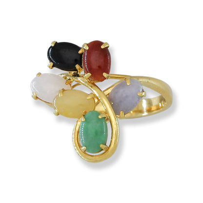 Vintage Rainbow Jadeite Jade 14K Yellow Gold Ring jade jewelry