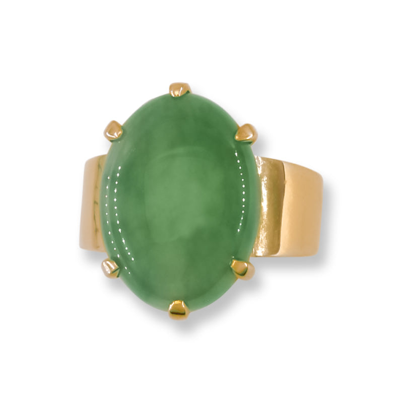 Estate Jade Ring | Vintage Green Jadeite Jade Ring in 14K Yellow Gold | UPC #4040915