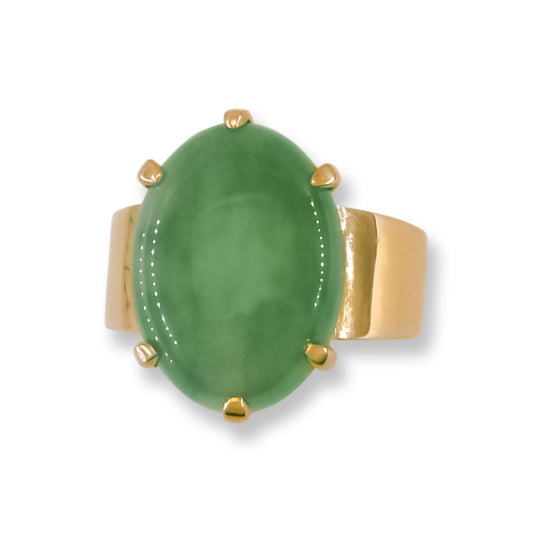 Estate Jade Ring | Vintage Green Jadeite Jade Ring in 14K Yellow Gold | UPC #4040915