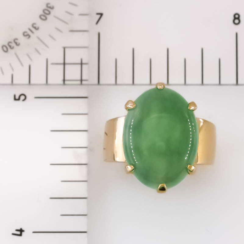 Estate Jade Ring | Vintage Green Jadeite Jade Ring in 14K Yellow Gold | UPC #4040915