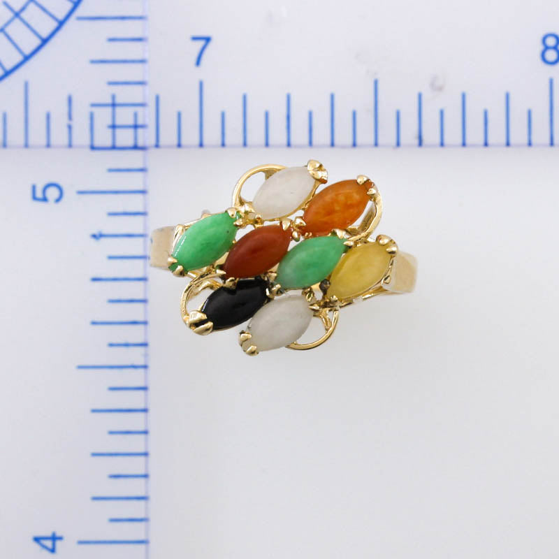 Vintage Rainbow Jadeite Jade 14k Yellow Gold Ring | UPC #405035