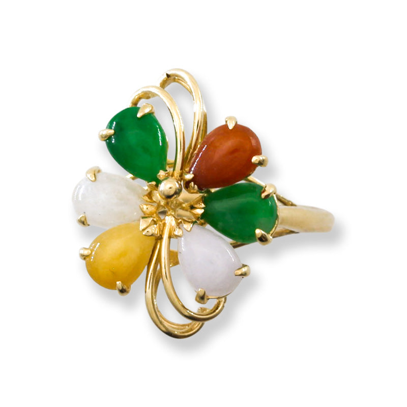Vintage Rainbow Jadeite Jade 14k Yellow Gold Ring | UPC #405042