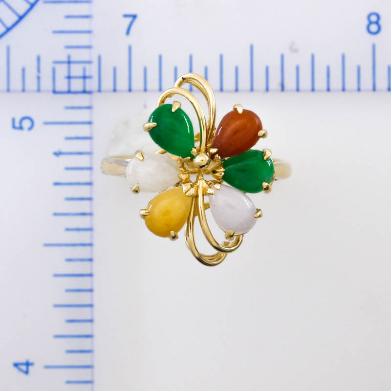 Vintage Rainbow Jadeite Jade 14k Yellow Gold Ring | UPC #405042