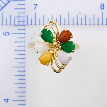 Vintage Rainbow Jadeite Jade 14k Yellow Gold Ring | UPC #405042