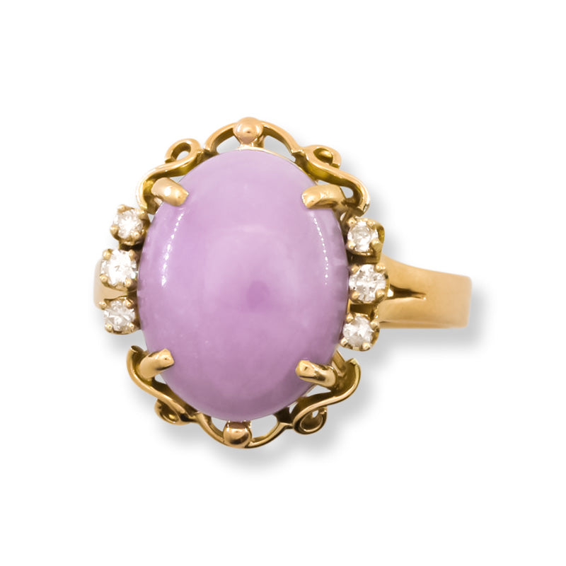 Vintage Lavender Jadeite Jade and Diamond 14k Yellow Gold Ring | UPC #405127
