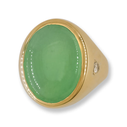 Estate Jade Ring | Vintage Green Jadeite Jade and Diamond Ring in 14K Yellow Gold | UPC #405295