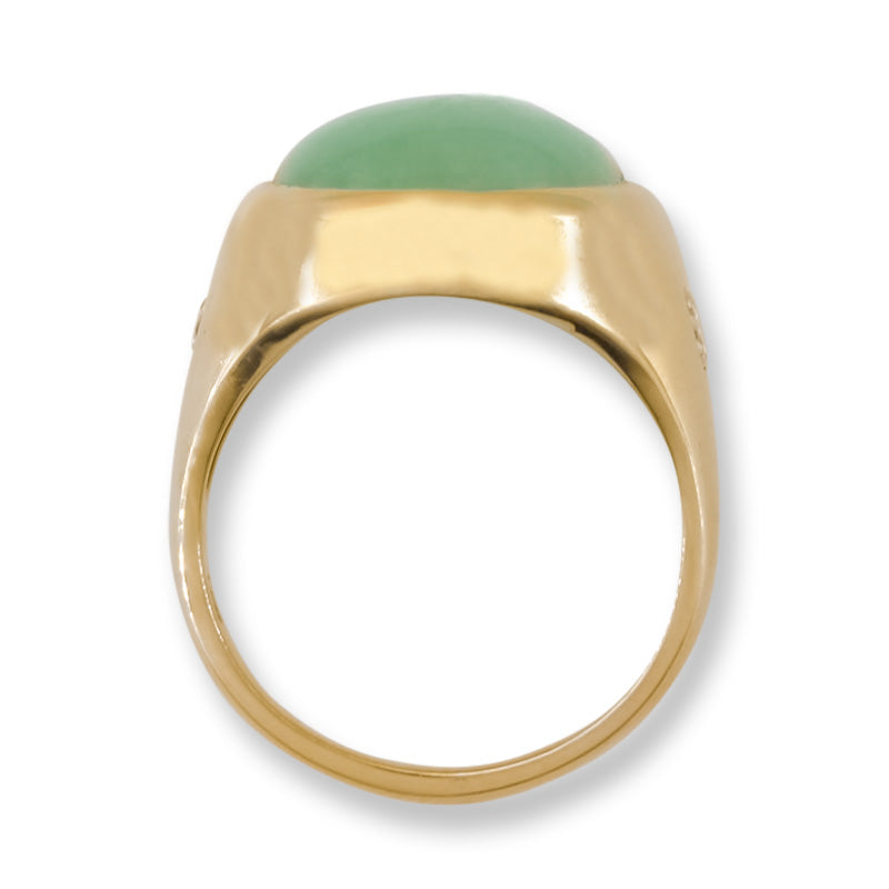 Estate Jade Ring | Vintage Green Jadeite Jade and Diamond Ring in 14K Yellow Gold | UPC #405295