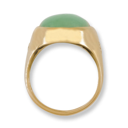 Estate Jade Ring | Vintage Green Jadeite Jade and Diamond Ring in 14K Yellow Gold | UPC #405295