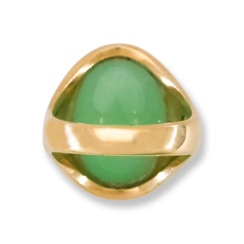 Estate Jade Ring | Vintage Green Jadeite Jade and Diamond Ring in 14K Yellow Gold | UPC #405295