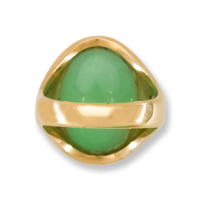 Estate Jade Ring | Vintage Green Jadeite Jade and Diamond Ring in 14K Yellow Gold | UPC #405295