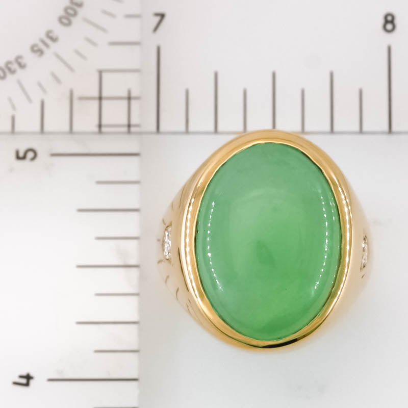 Estate Jade Ring | Vintage Green Jadeite Jade and Diamond Ring in 14K Yellow Gold | UPC #405295