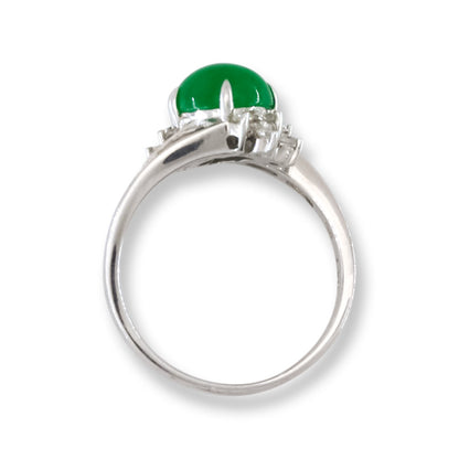 Estate Jade Ring | Vintage Green Jadeite Jade and Diamond Ring in 18K White Gold | UPC #405523