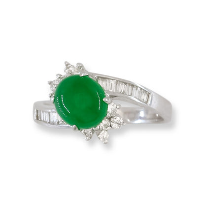 Estate Jade Ring | Vintage Green Jadeite Jade and Diamond Ring in 18K White Gold | UPC #405523