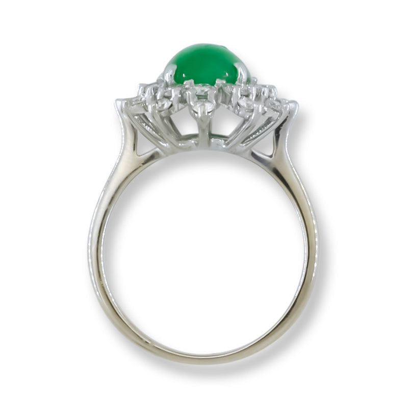 Estate Jade Ring | Vintage Green Jadeite Jade and Diamond Ring in 14K White Gold | UPC #405547