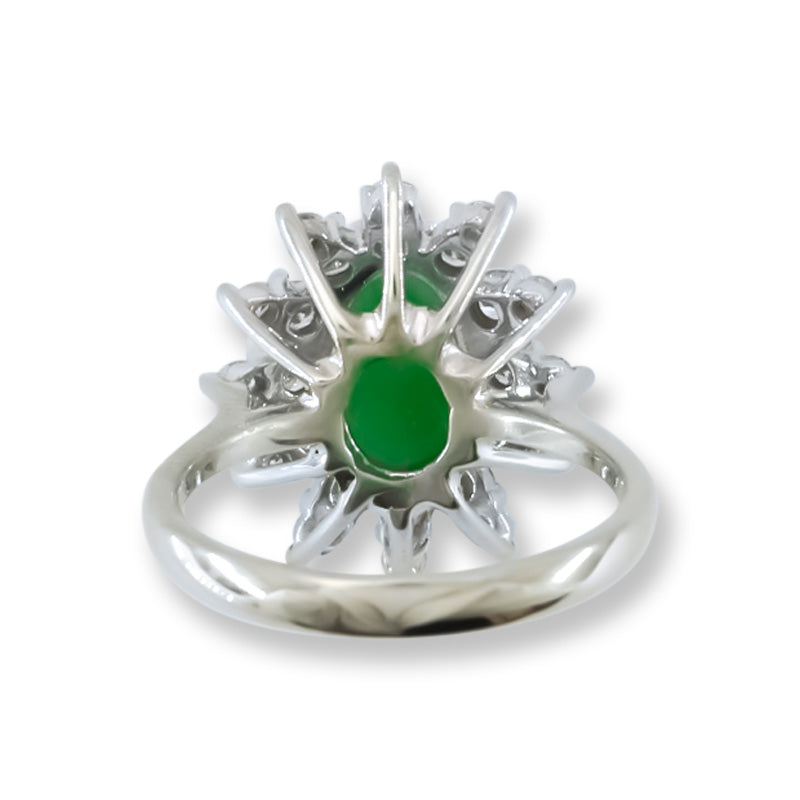 Estate Jade Ring | Vintage Green Jadeite Jade and Diamond Ring in 14K White Gold | UPC #405547
