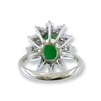 Estate Jade Ring | Vintage Green Jadeite Jade and Diamond Ring in 14K White Gold | UPC #405547