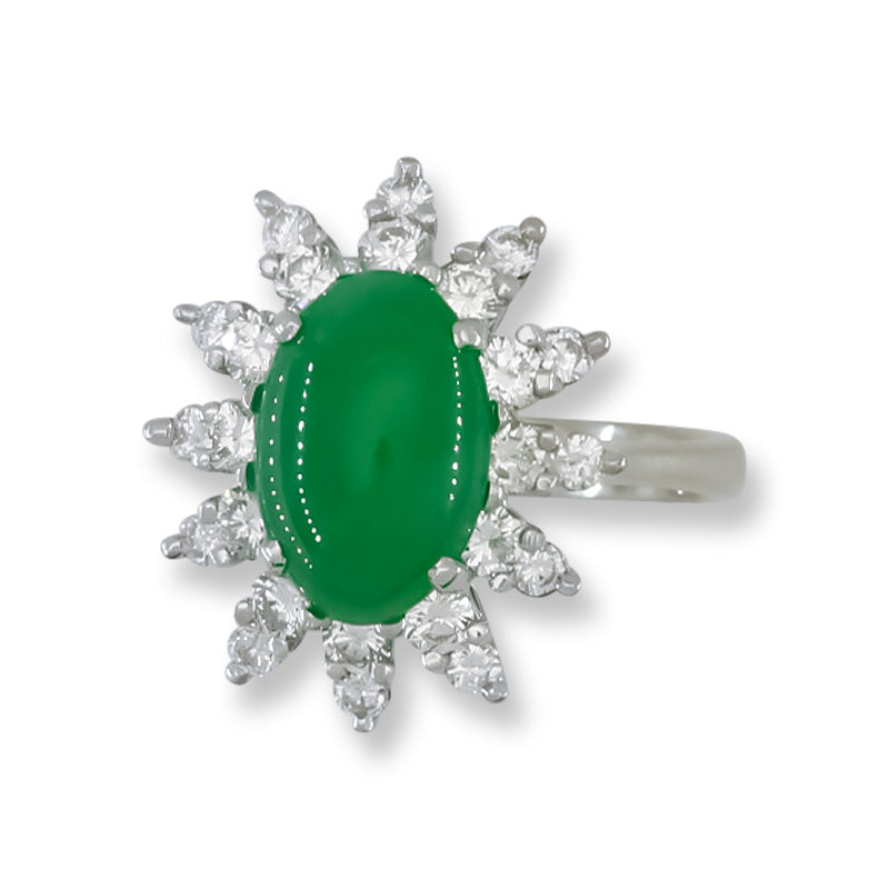 Estate Jade Ring | Vintage Green Jadeite Jade and Diamond Ring in 14K White Gold | UPC #405547