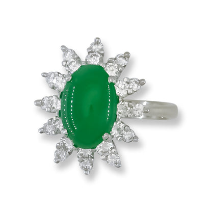 Estate Jade Ring | Vintage Green Jadeite Jade and Diamond Ring in 14K White Gold | UPC #405547
