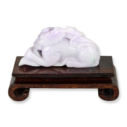 LAVENDER JADEITE JADE FU DOG WITH ORB STATUARY UPC #346741