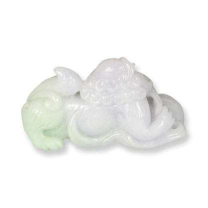 GREEN & LAVENDER JADEITE JADE FU DOG STATUARY UPC #346758