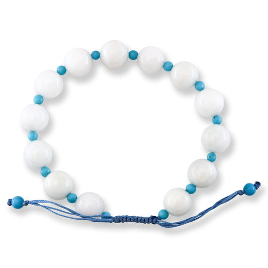 Adjustable White Jadeite Jade and Turquise Bead Bracelet | UPC #399266