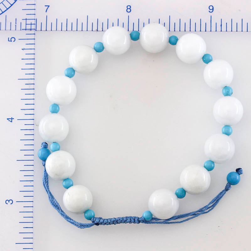 Adjustable White Jadeite Jade and Turquise Bead Bracelet | UPC #399266