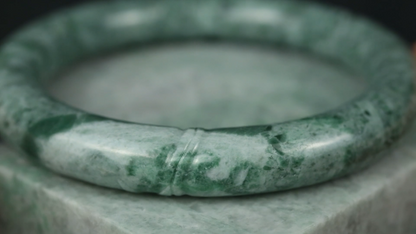 Green Jadeite Jade Carved Cylindrical Bangle 56.5MM | UPC #408142