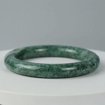 Green Jadeite Jade Carved Cylindrical Bangle 56.5MM | UPC #408142