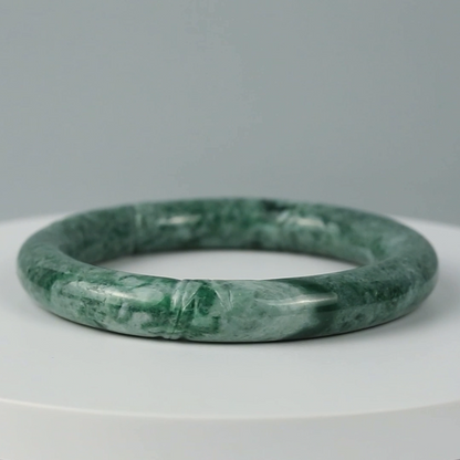 Green Jadeite Jade Carved Cylindrical Bangle 56.5MM | UPC #408142
