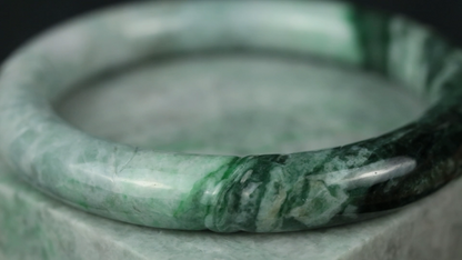 Green Jadeite Jade Carved Cylindrical Bangle 57.7MM | UPC #408180