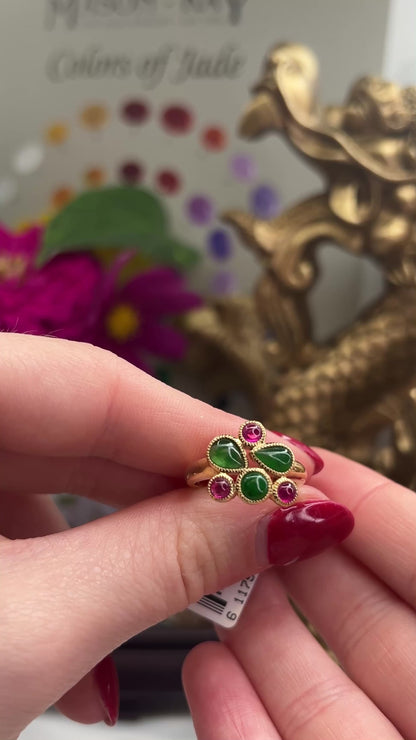 18K YELLOW GOLD GREEN JADEITE JADE & RUBY RING UPC #354616