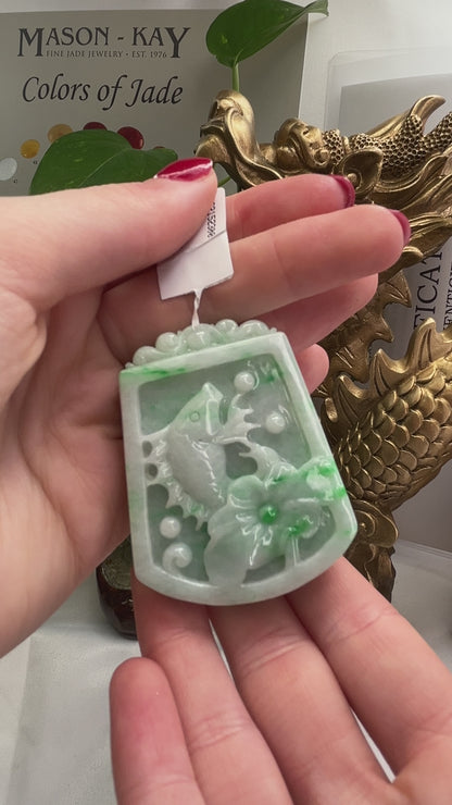 GREEN JADEITE JADE LOOSE CARVED FISH, LOTUS FLOWER AND LING ZHI UPC #331679