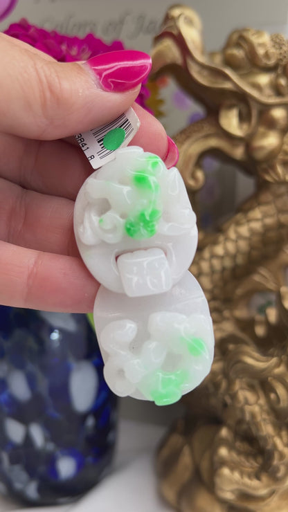 White and Green (Moss In Snow) Jadeite Jade Loose Dragon Buckle | UPC #338418