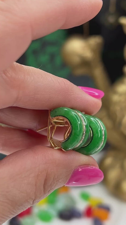 Estate Jade Earring | Vintage Green Jadeite Jade Earring in 18K Yellow Gold | UPC #405028