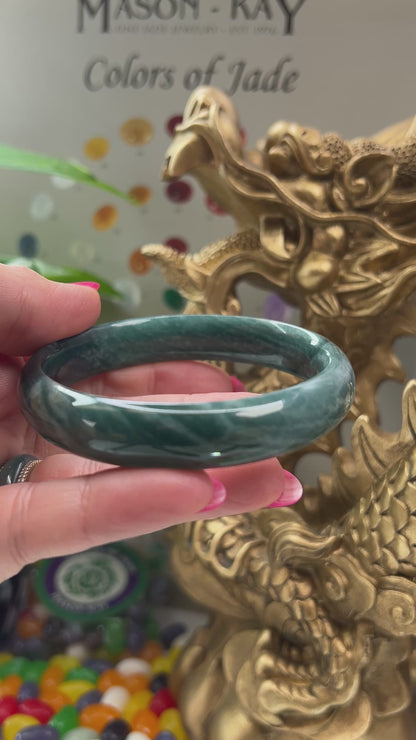 Guatemalan Blue-Green Jadeite Jade Half Round Bangle 59.6MM | UPC #398405