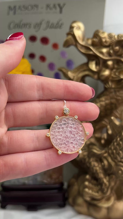 18K Yellow Gold Ice Jadeite Jade and Diamond Floral Pendant | UPC #394087