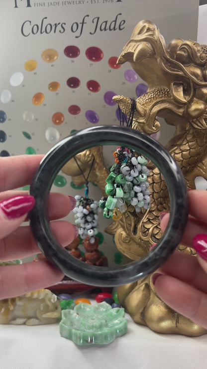 Grey Jadeite Jade Half Round Bangle 63.2mm | UPC #308299