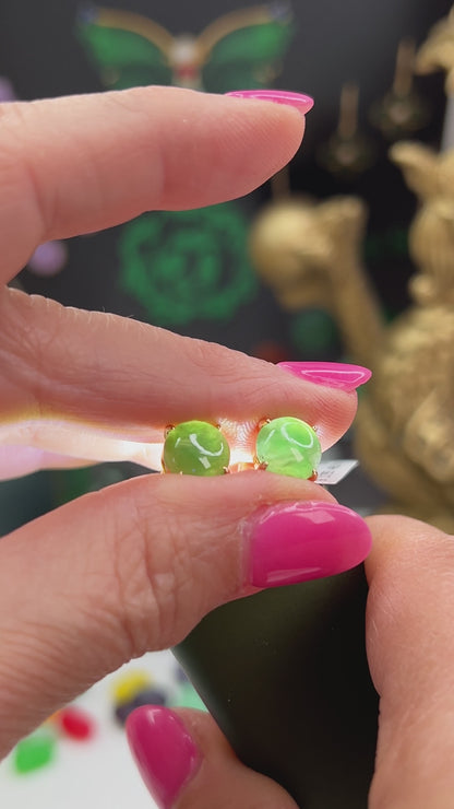 Green Jadeite Jade Stud Earrings in 14K Yellow Gold | UPC #406100