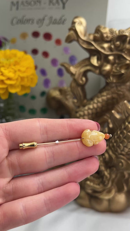14K YELLOW GOLD YELLOW JADEITE JADE CARVED FROG PIN UPC #384903