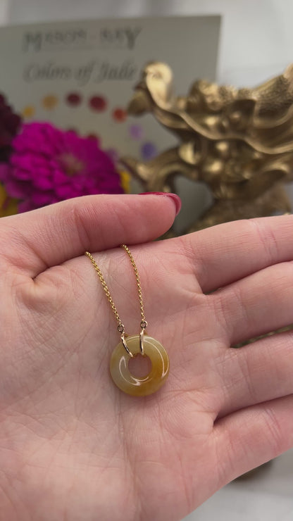 14K YELLOW GOLD YELLOW JADEITE JADE CIRCLE NECKLACE UPC #384071
