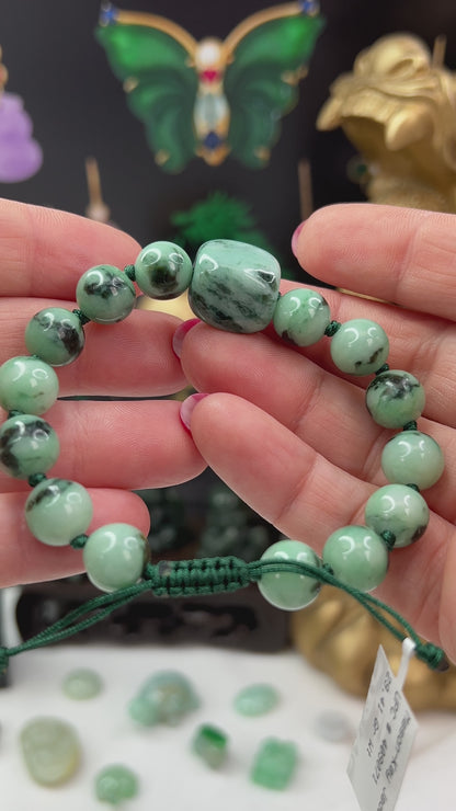 Green Jadeite Jade Adjustable Bead Bracelet for Men and Women | UPC #409071