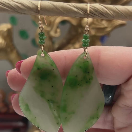 Green Nephrite Jade 14K Yellow Gold Drop Earring jade jewelry