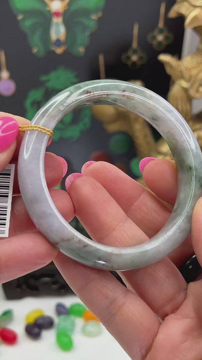 Lavender, Green and Grey Jadeite Jade Half Round Bangle 55.3MM | UPC #314443